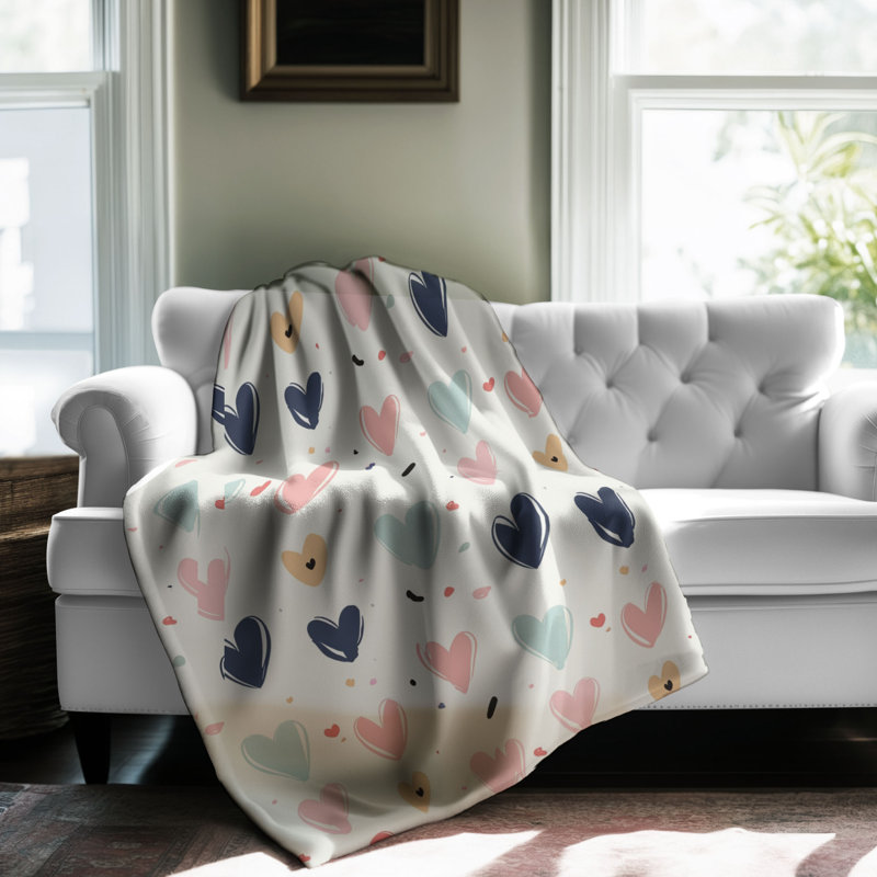 Adorable cœur mélodique - couverture Sherpa de qualité supérieure 1 pièce, Grand lit