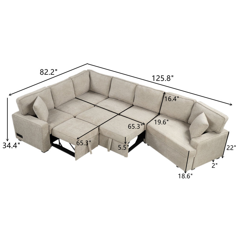 4-Piece Upholstered Sectional, Beige