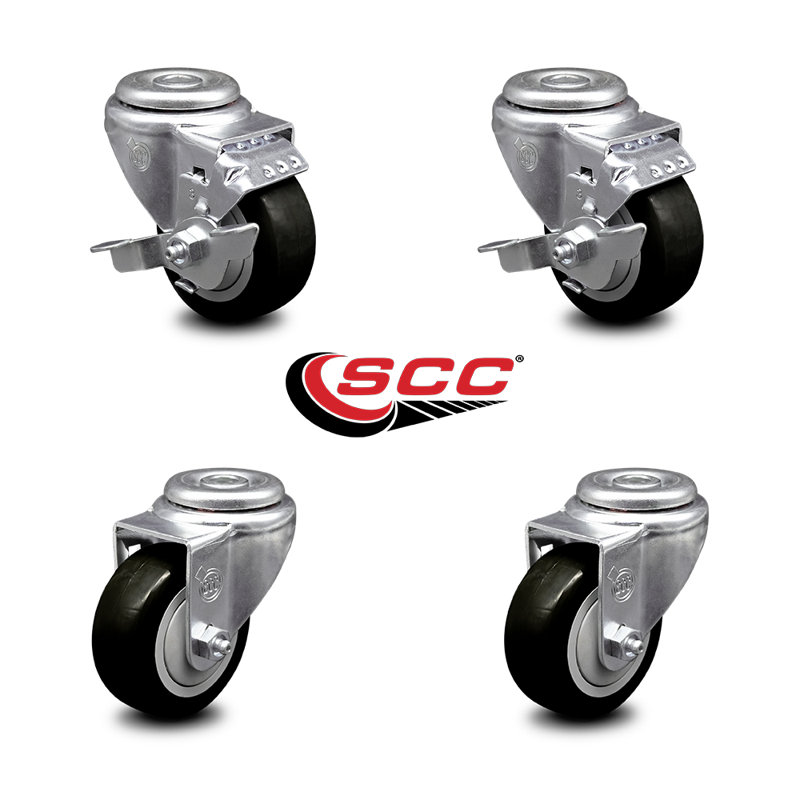 Polyurethane Swivel Bolt Hole Caster with 2 Brake, Black