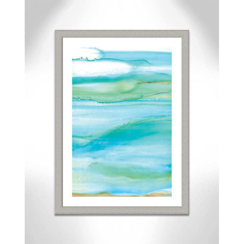 Coastal Abstract I - peinture encadrée, Encadrement argent brossé, H 37 po x l 27 po x P 1,25 po