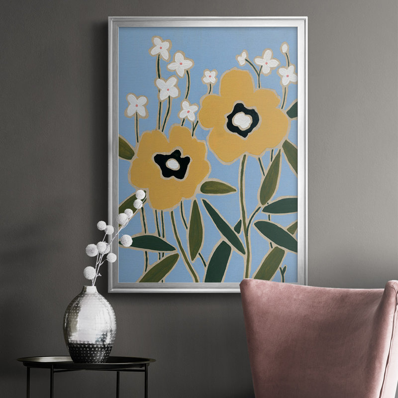 «Woodblock Floral II», impression de qualité supérieure - prête à être accrochée, Argent, H 24,5 po x l 18,5 po x P 1 po