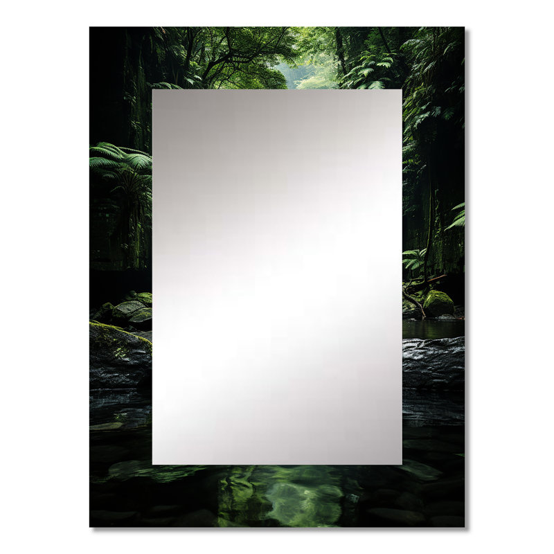 Cascade cachée Oasis Forest II - miroir mural unique cascade, miroir traditionnel, impression d'art en métal, 32 po x 24 po
