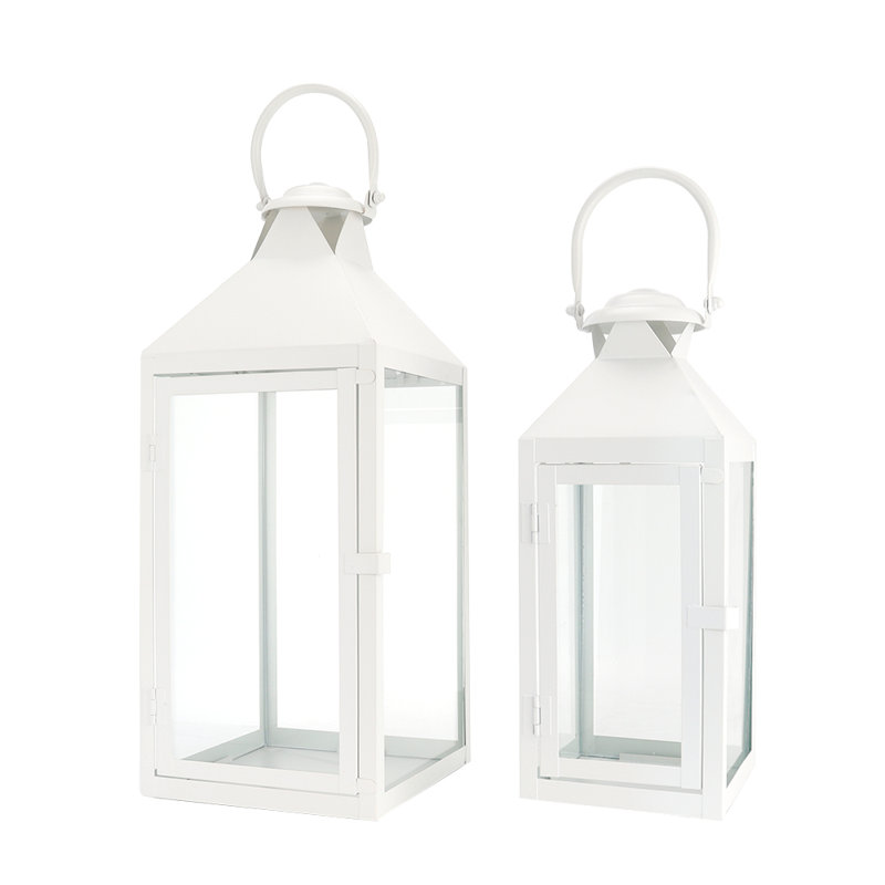 Ensemble de 2 lanternes décoratives brossées 17,5 po et 13,5 po, Blanc