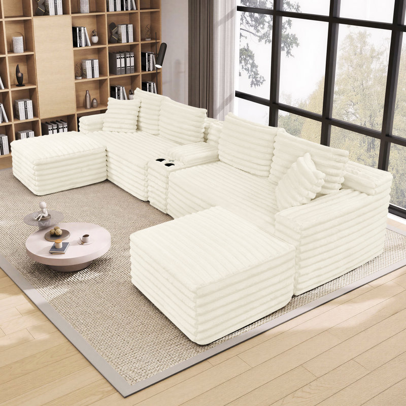 Canapé modulaire Boneless 127 po Cloud Couch, Fausse fourrure beige