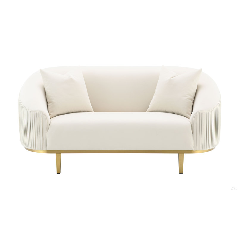Causeuse en velours ivoire avec 2 coussins