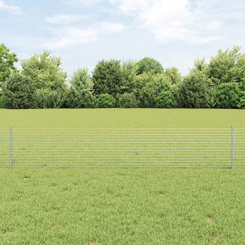 Vidaxl Fence With Posts Steel, 40cm H x 1000cm W x 2.7cm D, Silver