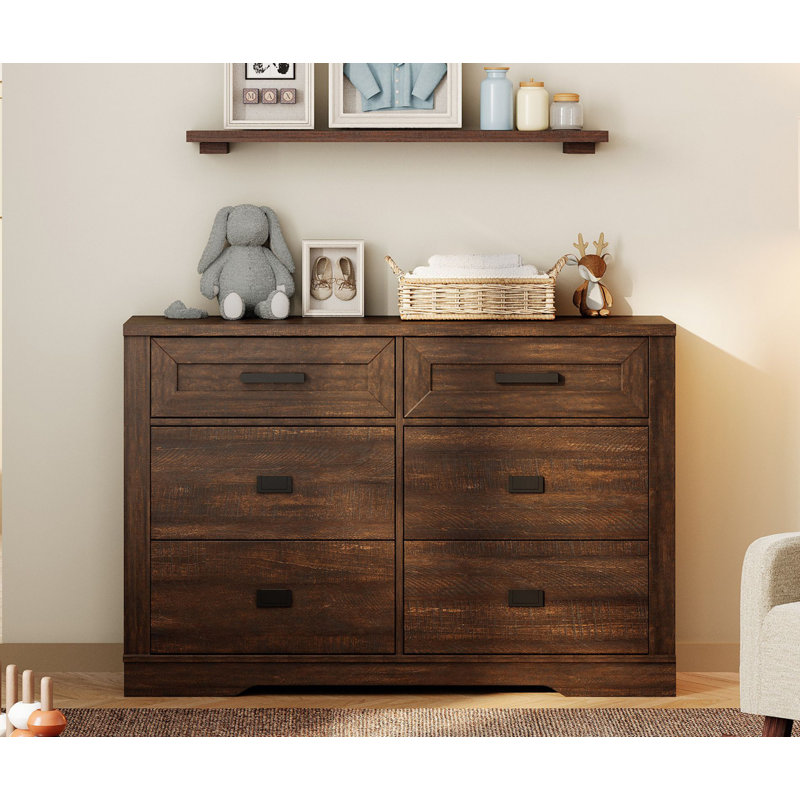 Laziza 47.2"W Modern Farmhouse Wooden 6-Drawer Dresser For Kids, Brown
