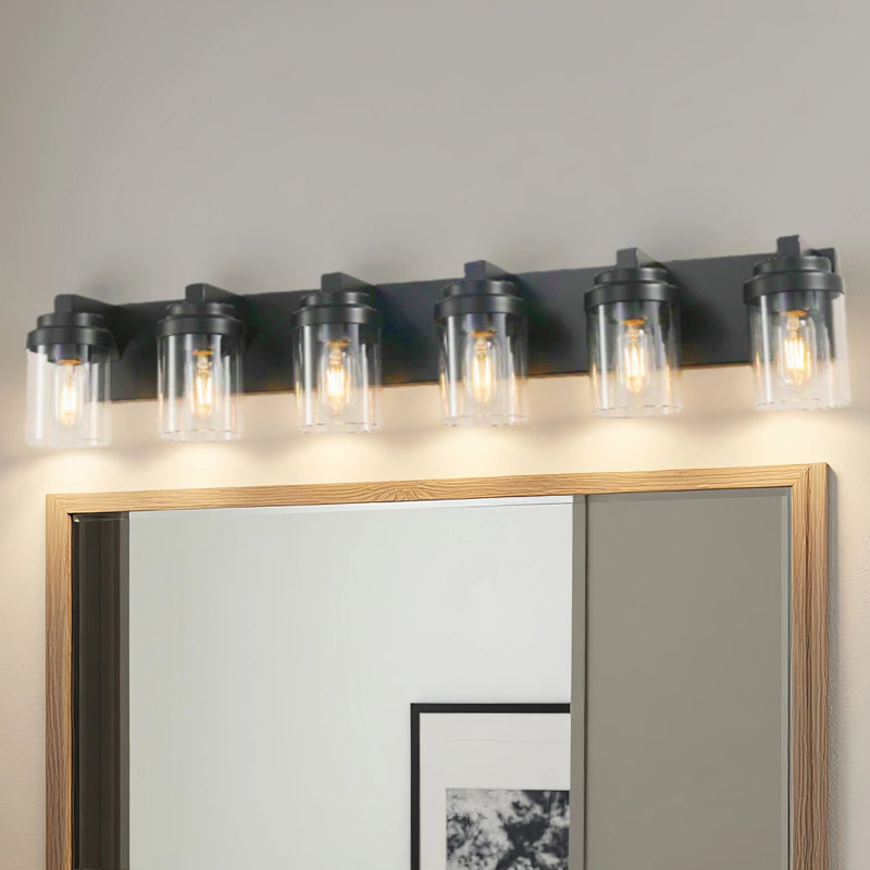 Industrial Vintage Wall Sconce Vanity Light with Clear Glass Shades and Matte Black Backplate for Bathroom Mirror, Hallway, or Living Room (Bulb Not Included)