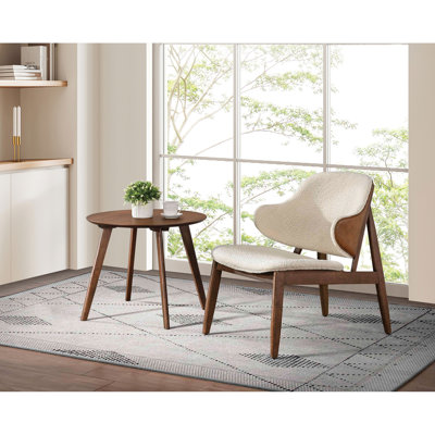 Fauteuil à oreilles de style Mid-Century moderne avec table d'appoint, structure en bois massif et revêtement en tissu Boucle confortable pour une vie élégante
