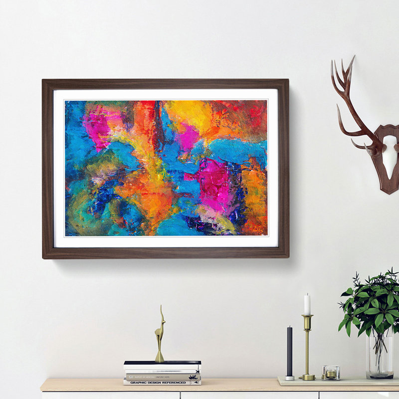 Abstract Vol.345 by S.Johnson - Single Picture Frame Painting, 24cm H x 33cm W x 2cm D, Walnut Framed