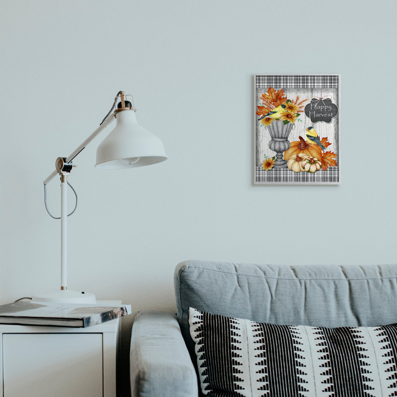 «Happy Harvest, Autumn Birds and Gourds» par Sheri Hart - impression d'art graphique, H 14 po x l 11 po x P 1,5 po