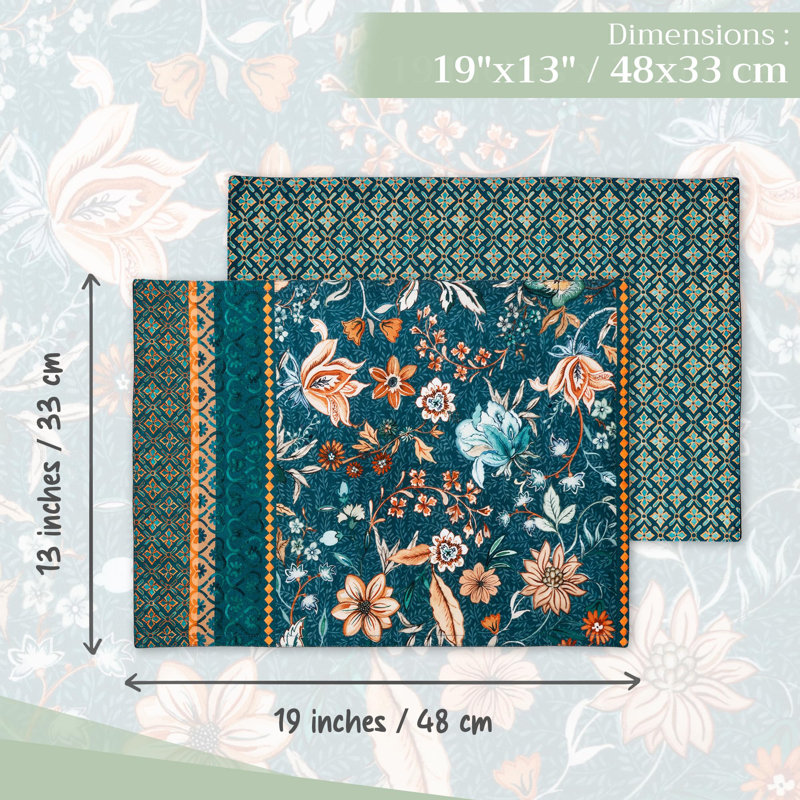 Maison d'Hermine Luxury Loft - Ensemble de 4 napperons bleu sarcelle foncé 100 % coton - 33 x 48 cm