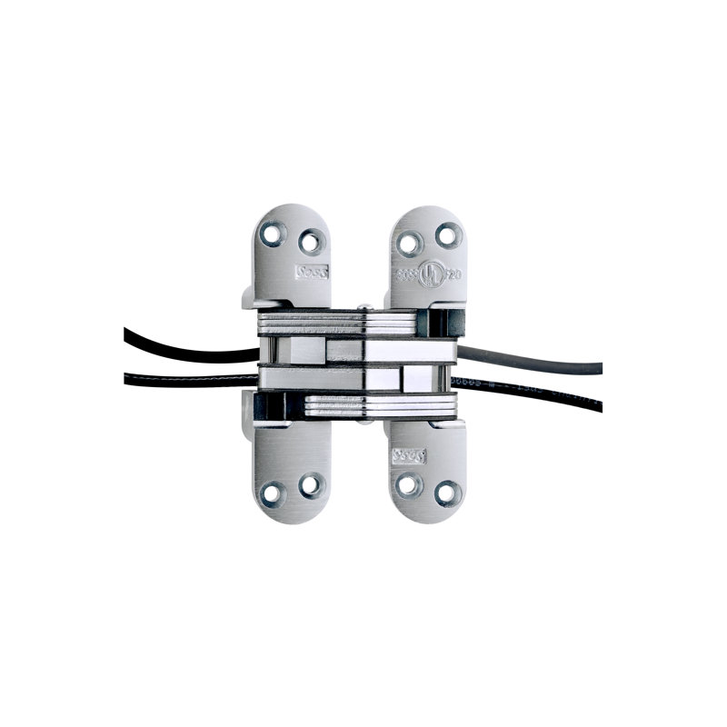 Charnière de porte simple invisible / dissimulée à transfert de puissance H 4,63 po x l 1,13 po, Chrome satiné