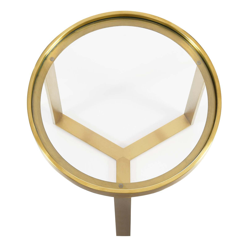 Gold Round Metal and Glass Side Table