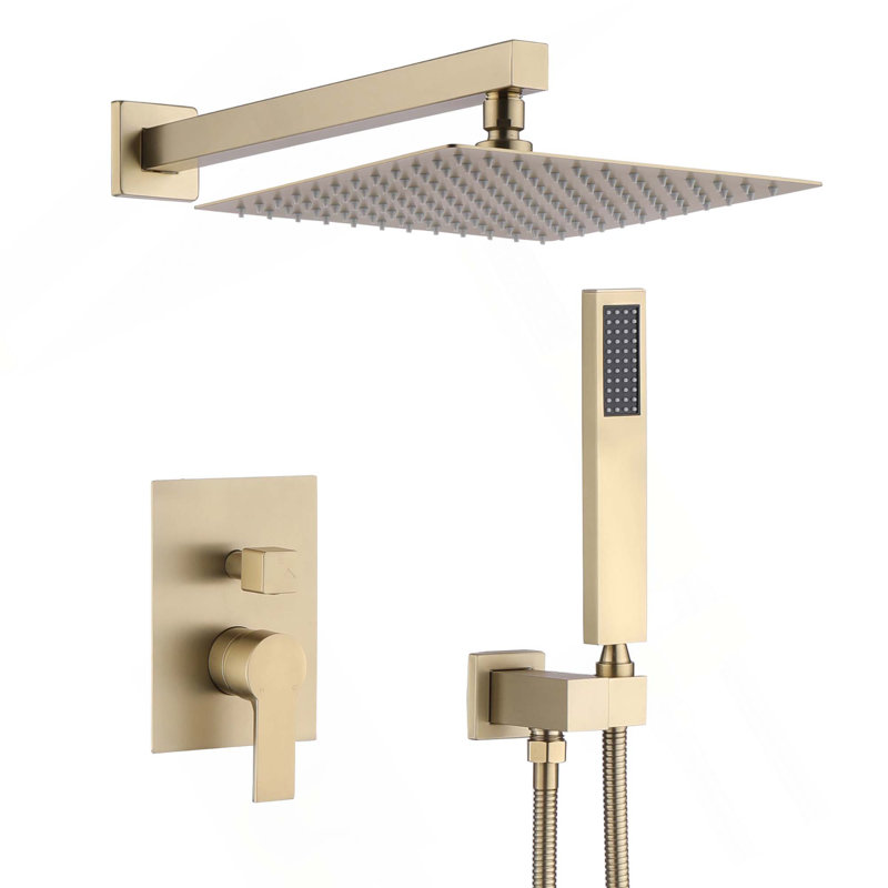 12" Brushed Nickel Shower System, Wall Mount Rainfall Shower Head System