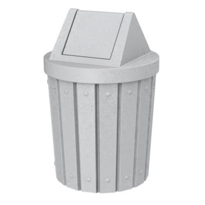 Sturdy Essentials 42 Gallon Round Slatted 100% Recycled Plastic Indoor Or Outdoor Commercial Trash Can With Easy Access Swing Top Lid | For Schools And Businesses - Light Granite