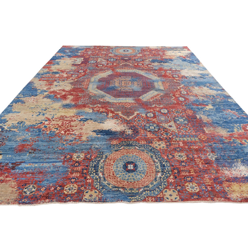 Hand Knotted Wool Area Rug in Multi