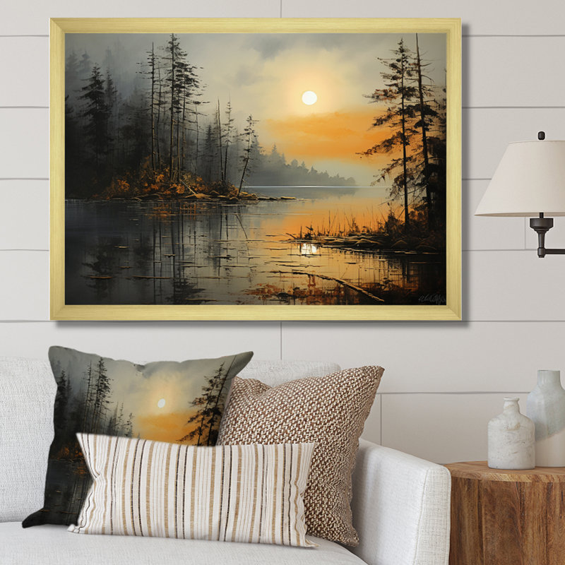 «Lake Misty Morning Reflections III», reproduction sur toile, H 12 po x l 20 po x P 1 po, Cadre doré simple