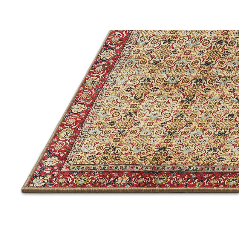 Tapis oriental en laine rouge / crème, Rectangle 7 pi x 10 pi
