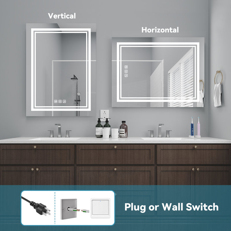 Kaeleah Frameless Lighted  Wall Mirror, 32" X 24"