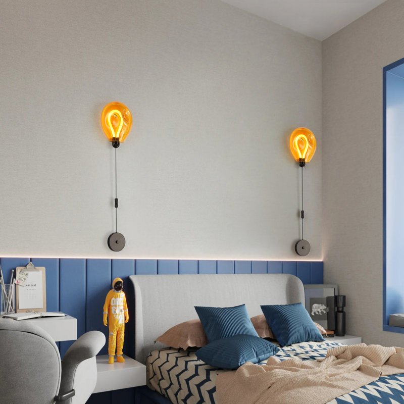 Modern Colorful Balloon Glass Led Wall Sconce Fixtures For Bedroom, Yellow