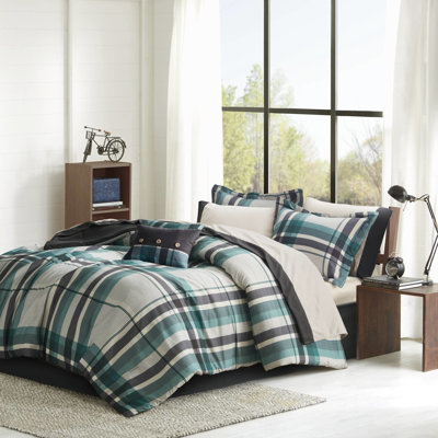 Drap de lit édredon simple TG - 7 pièces de literie en microfibre bleu sarcelle / noir, contraste sur drap plat, peau sûre, preuve, rembourrage et conception classique, lavable à la machine