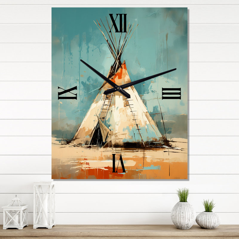 Horloge murale amérindienne Turquoise beige Tipi Whispers Of Spirit, Grand
