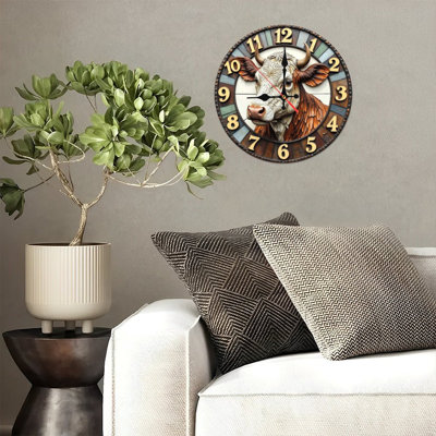Horloge murale 10 po en MDF rond avec mouvement à quartz silencieux et crochet sans perceuse (piles AA non incluses)