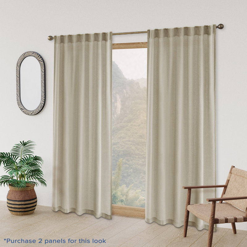 Semi-Sheer Light Filtering Back Tab Single Curtain Panel, 52" W x 84" L, Beige