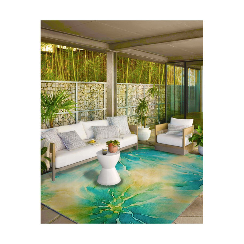 Tapis vert délavé à motif tissé flou et tapis lavable, Rectangle 3 pi 3 po x 4 pi 11 po