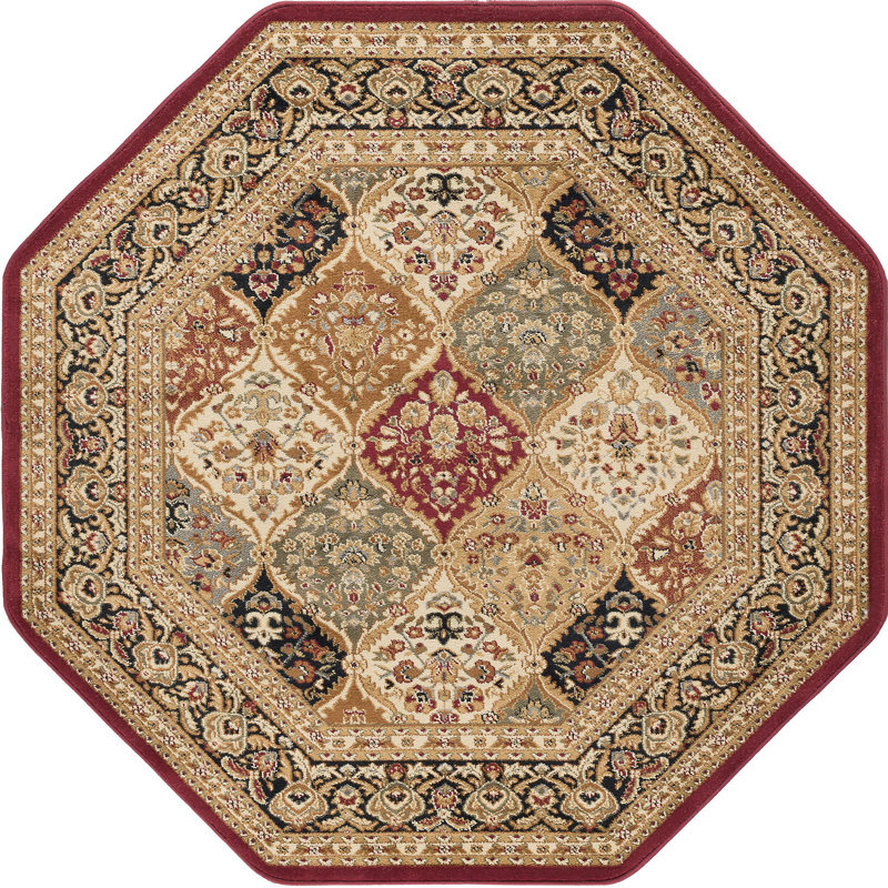 Tapis oriental rouge / beige Clarence, Octogone 5 pi 3 po