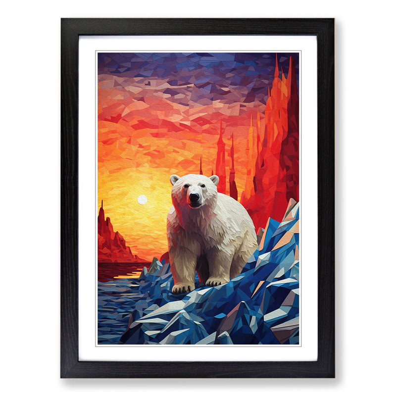 XYZ-FRM-V1223-5207 Polar Bear Orphism - Single Picture Frame Print on Wood, 46cm H x 34cm W x 2cm D, Black