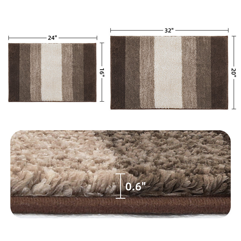Water Absorbent Soft Plush Bath Mat, 23.62" L x 15.75" W, Brown