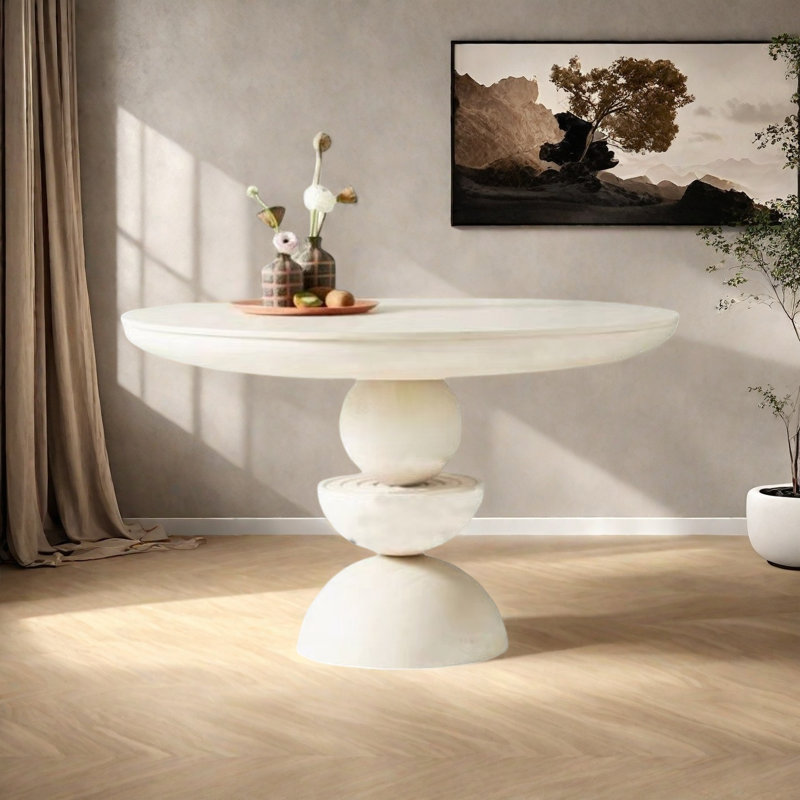 Table de salle à manger en bois de frêne massif avec base ronde unique, Blanc, H 29,9 po x L 47,2 po x l 47,2 po