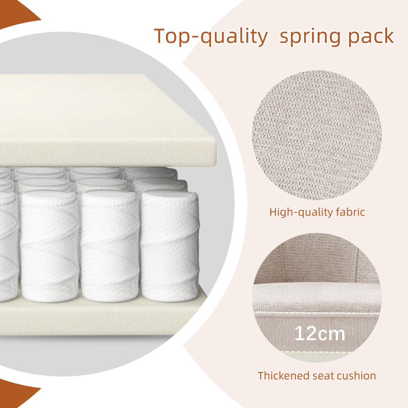 Modern Fabric Upholstered Dining Chair with Spring and Curved Back 12cm Cushion, Beige