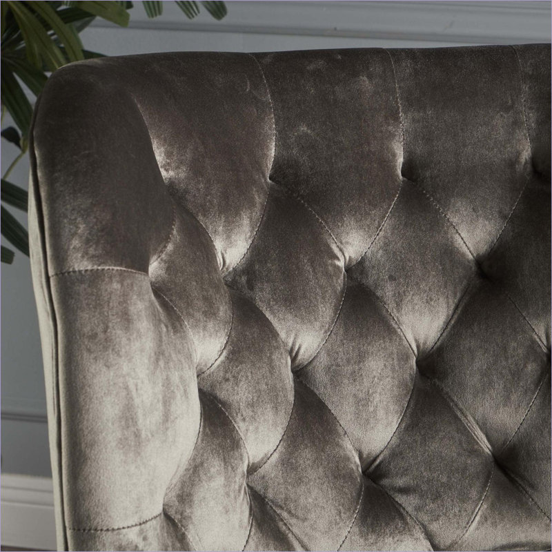 Fauteuil club Nire, garniture cloutée, bois de bouleau brun, velours gris