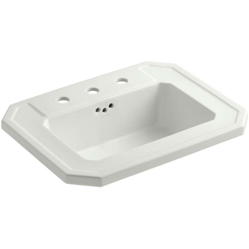 Lavabo de salle de bain rectangulaire encastré en porcelaine vitreuse avec trop-plein Kathryn®, Dune