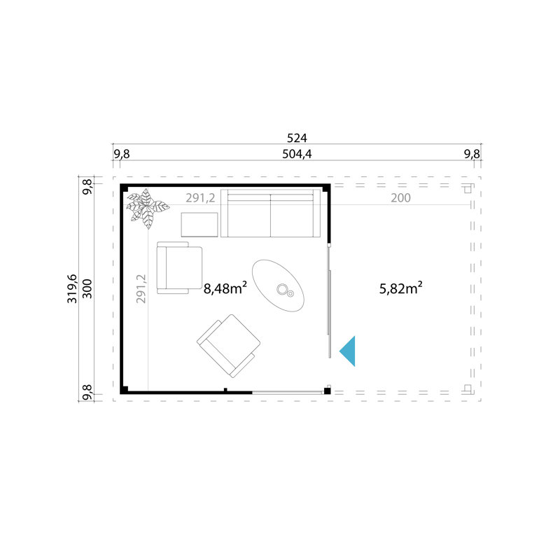Lasita Domeo 2 - 10 x 10 Ft. Premium Log Cabin With Aluminium Sliding Doors (44mm), Brown