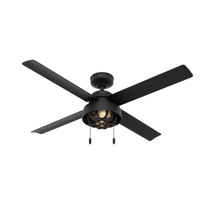52" Matte Black Indoor/Outdoor Ceiling Fan with LED Light Kit
