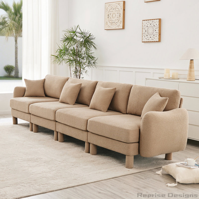 Canapé en tissu Boucle avec accoudoirs distinctifs en forme de coquillage, Café
