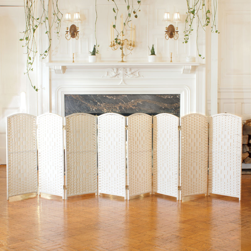 2 Ft. Tall Diamond Weave Fiber Room Divider - Dark Mocha - 8 Panel, 4 ft, 8, White