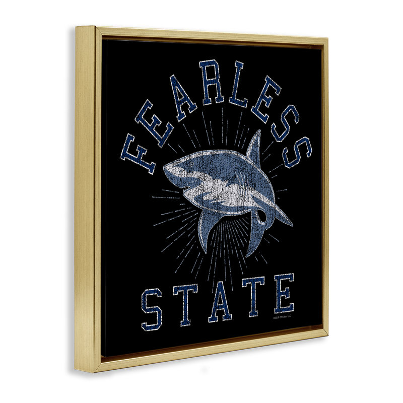 Art mural sur toile Fearless State Shark Floater par Spirit Animals / Life Is High, Cadre flottant métallique doré