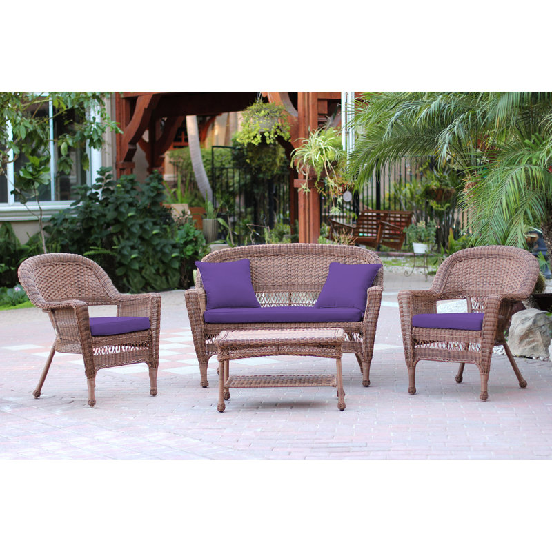 Ensemble de conversation avec canapé en rotin 4 pièces Cecilton, Sans coussin, Miel