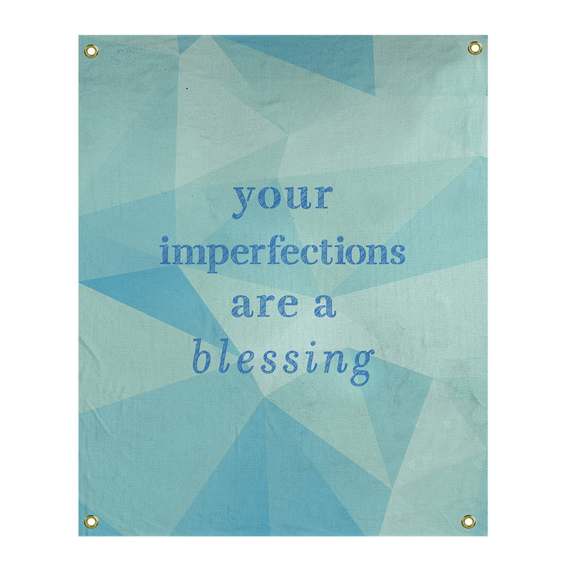 Tapisserie guillemets d’imperfections en polyester en faux gemme, H 59 pi x l 50 po, Bleu zircon
