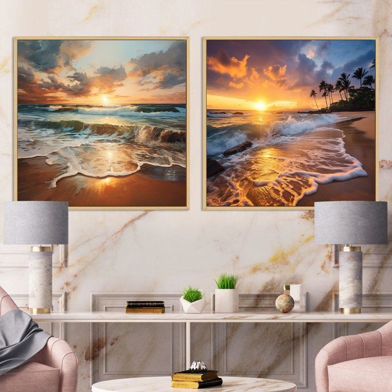 "Beach Photo Sunset Serenade XV" 2 pièces, Encadrement brun, H 36 po x l 73 po