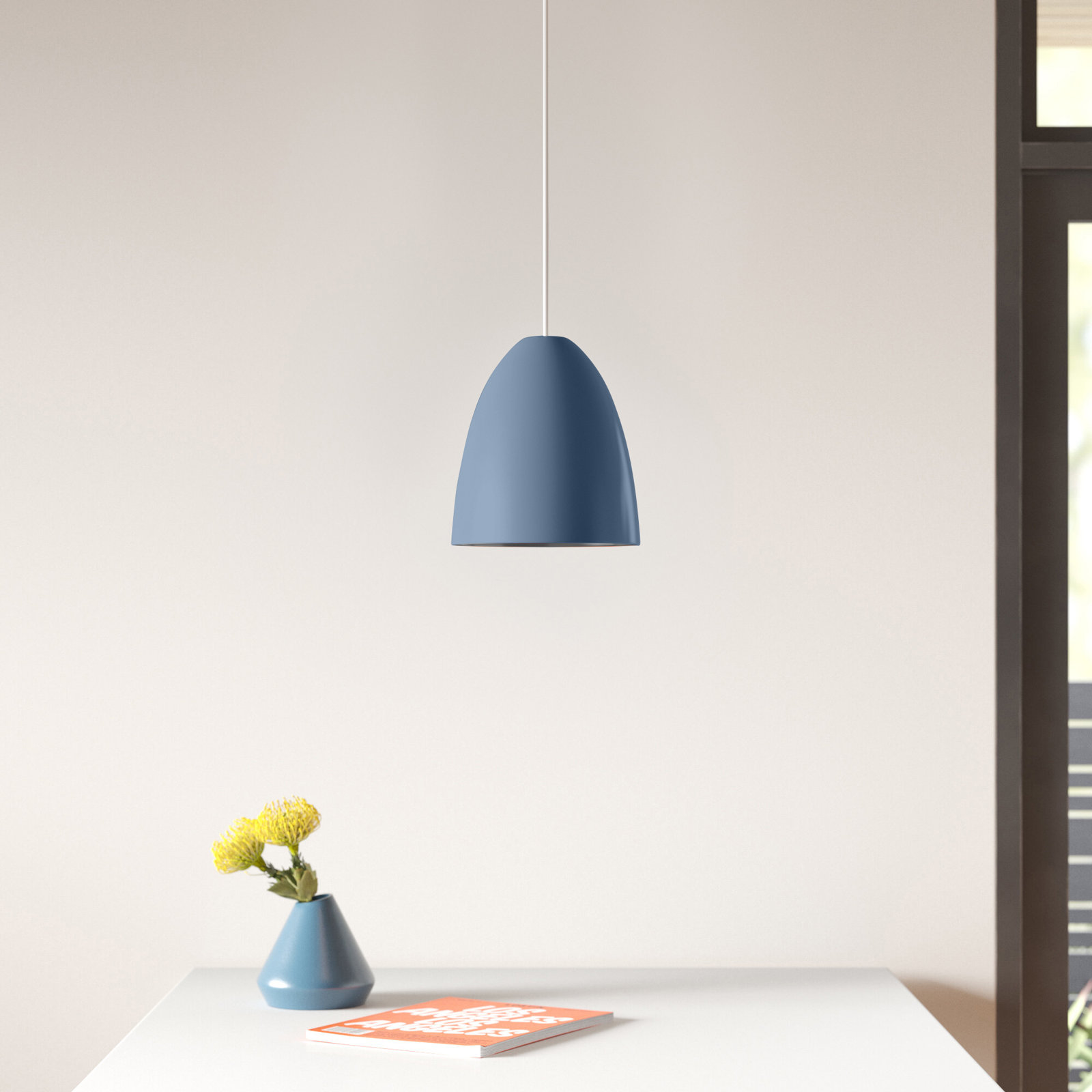 Zella Dimmable Single Light Pendant, Pastel Dark Blue Silver
