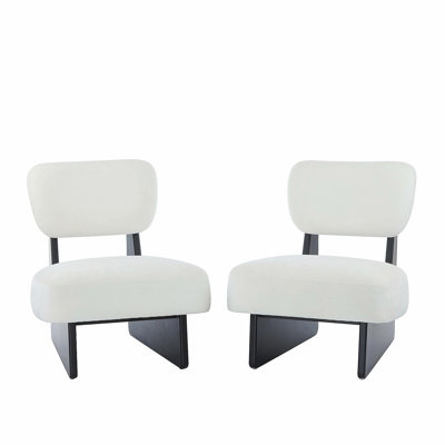 [Ensemble de 2] Méridienne beige moderne avec revêtement en polyester, base en bois robuste avec finition noire, sièges d'appoint minimalistes et élégants pour le salon, la chambre à coucher ou le bureau