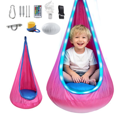 Kids Pod Swing Seat Sensory Swing Chair for Kids with Comfortable Inflatable Pillow Perfect for Indoor and Outdoor Use Max Weight Capacity 150 LBS