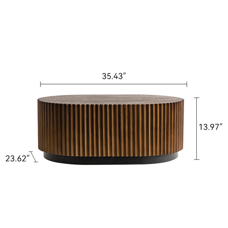 Table basse ronde moderne faite à la main de 2, relief à rayures chic, multifonctionnel pour le salon comme table de bout ou centrale, bois massif et plan d'assemblage sans effort emboîtable avec 2