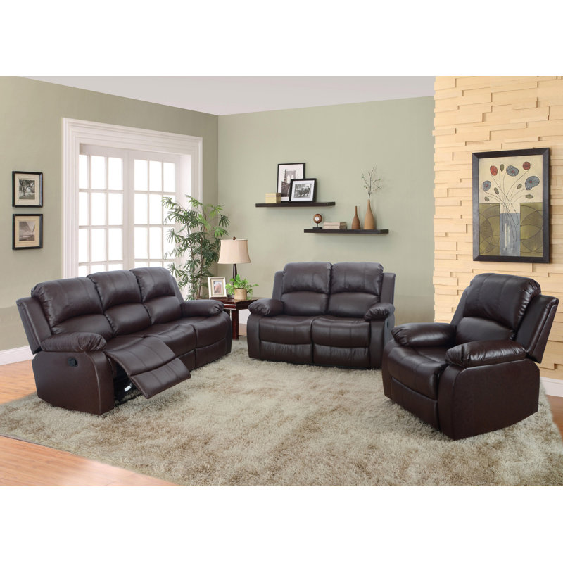 Ensemble de salon avec causeuse 3 pièces Hartranft, Similicuir brun
